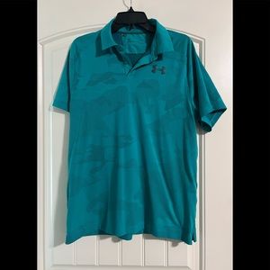 Under armour heat gear golf polo teal camo print large